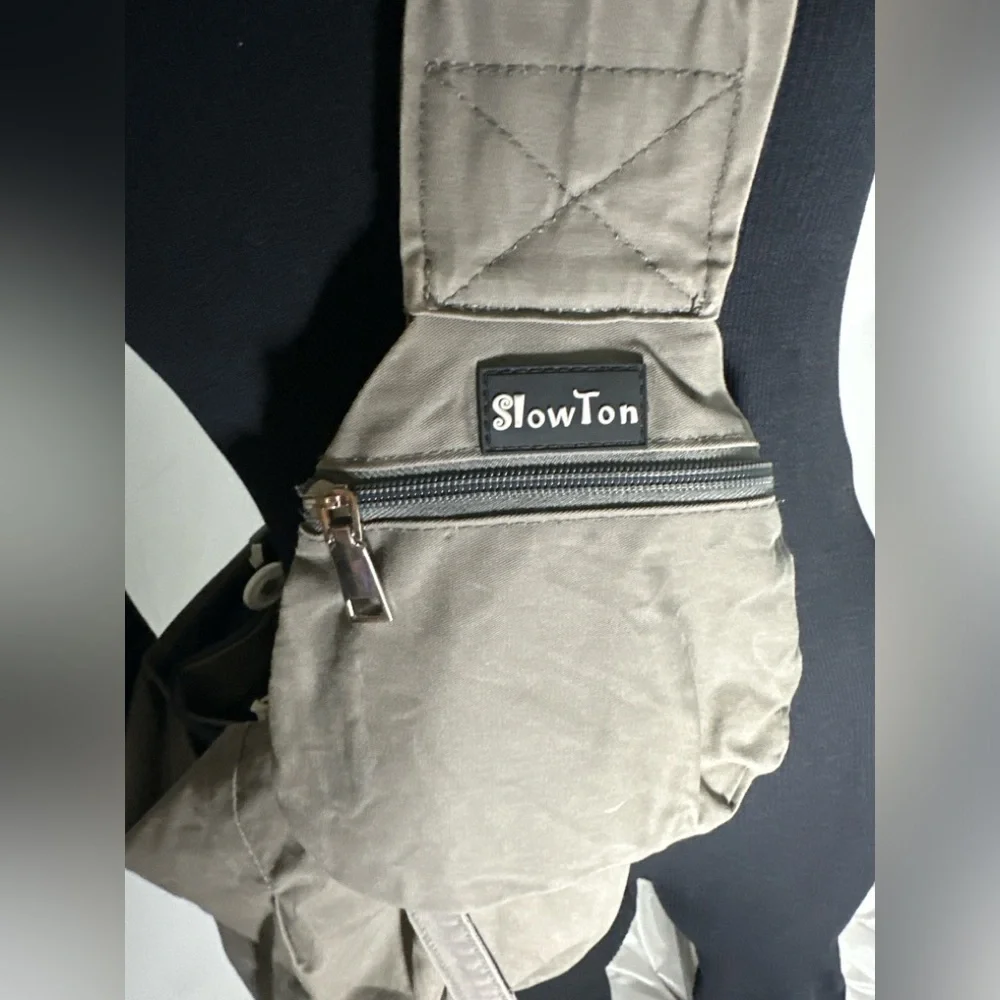 Slow Ton Pet Sling Carrier Bag Khaki Canvas Adjustable Crossbody Travel Dog Cat